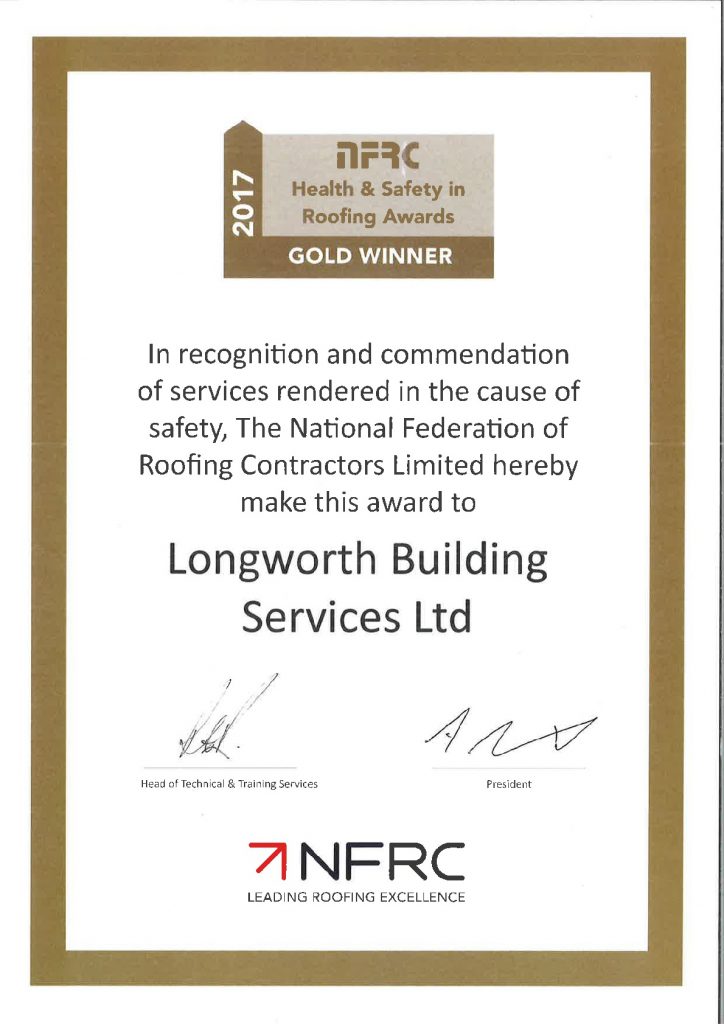 NFRC Gold Winner Health and Safety Certificate 2017