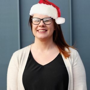 Melissa with a Christmas Hat Longworth Christmas Blog