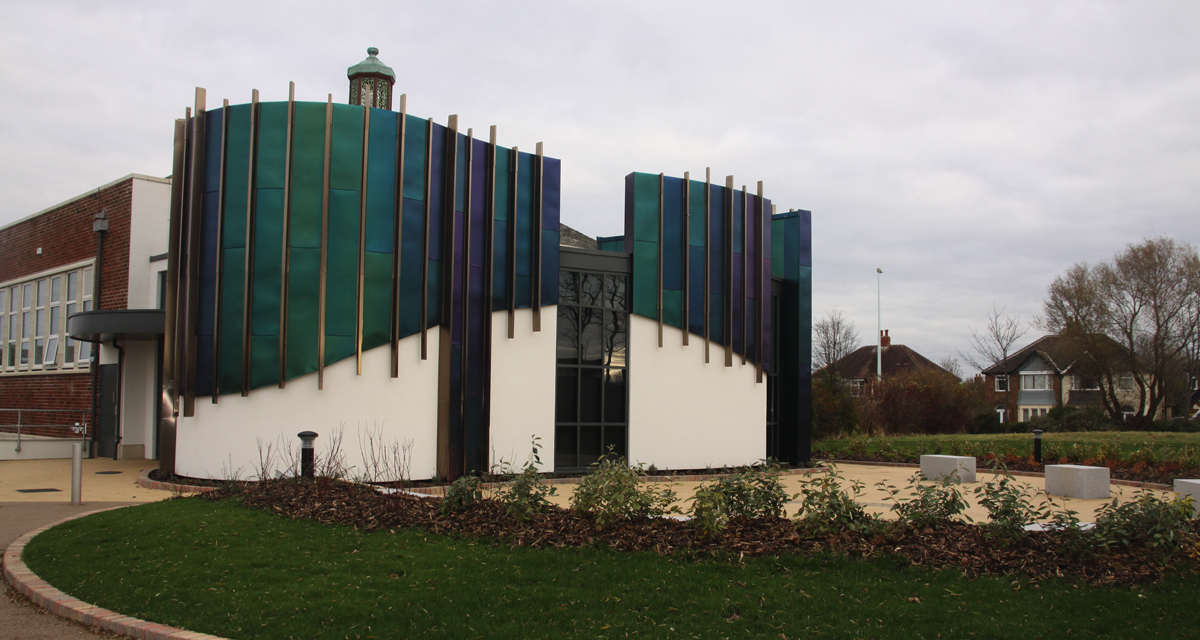 Rimex iridescent stainless steel cladding at Bispham Library 3