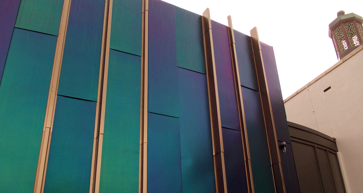 Rimex iridescent stainless steel cladding at Bispham Library 2