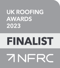 Grey logo with black and white writing. NFRC finalist at UK Roofing Awards 2023